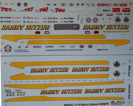 Slixx Decals Barry Setzer's Vega Funny Cars, Vega & Camaro Pro Stock