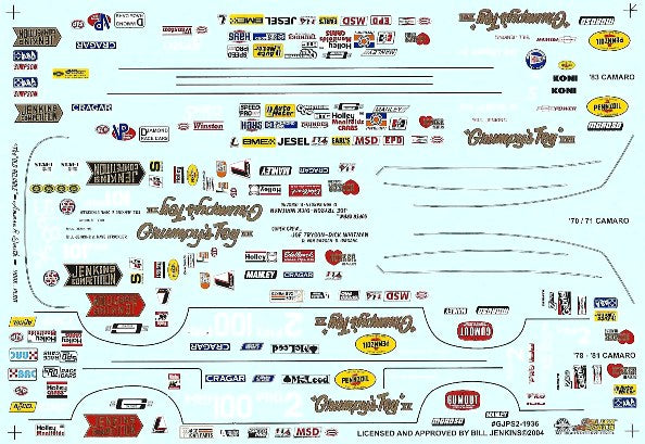 Slixx Decals Grumpy Jenkins' Pro Stock Camaros From ' 70's - ' 80's