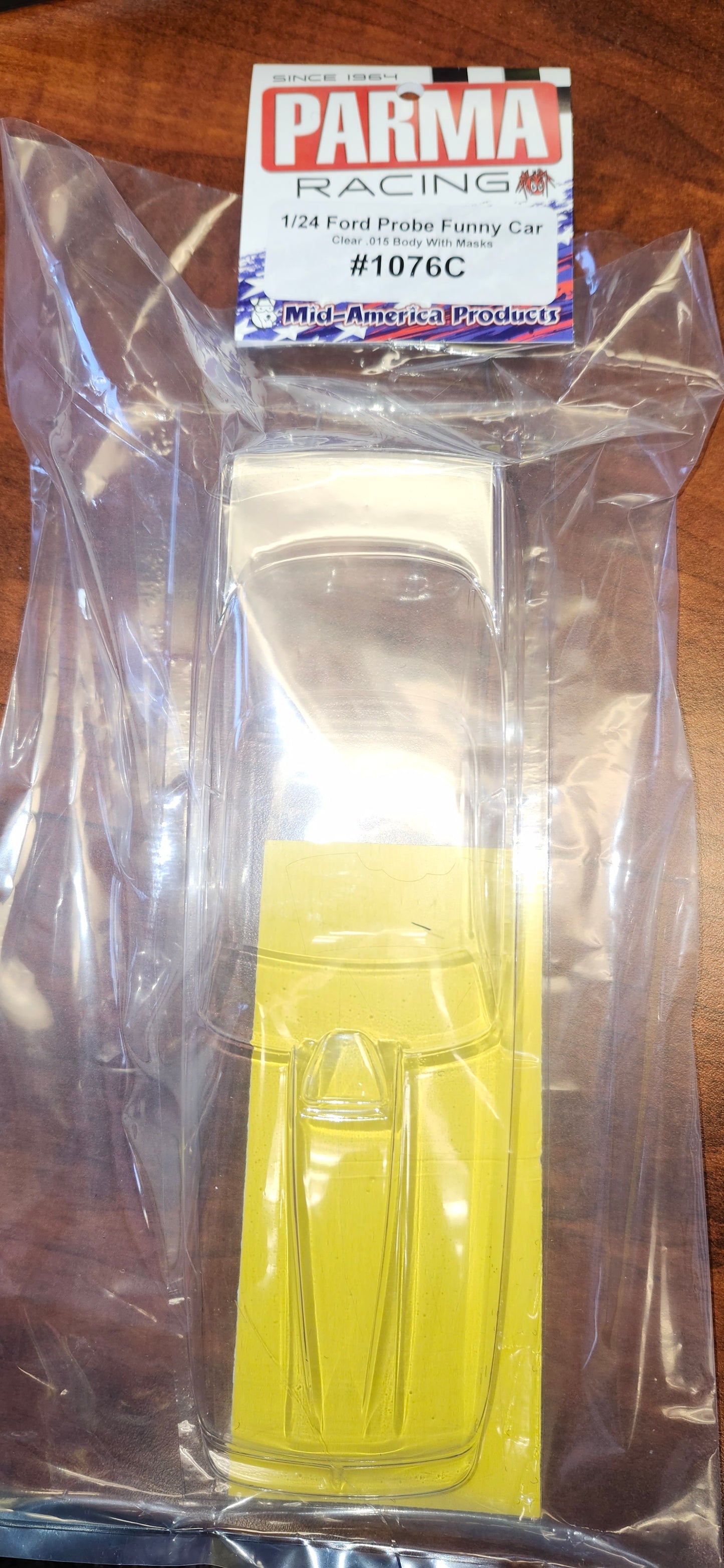 PAR1076C 1/24 Ford Probe Funny Car - .015" Clear Body w/Masks