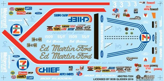 Slixx Decals Bob Glidden's Chief/7/11 White Sided T-Bird & Ed Martin Ford Mustang