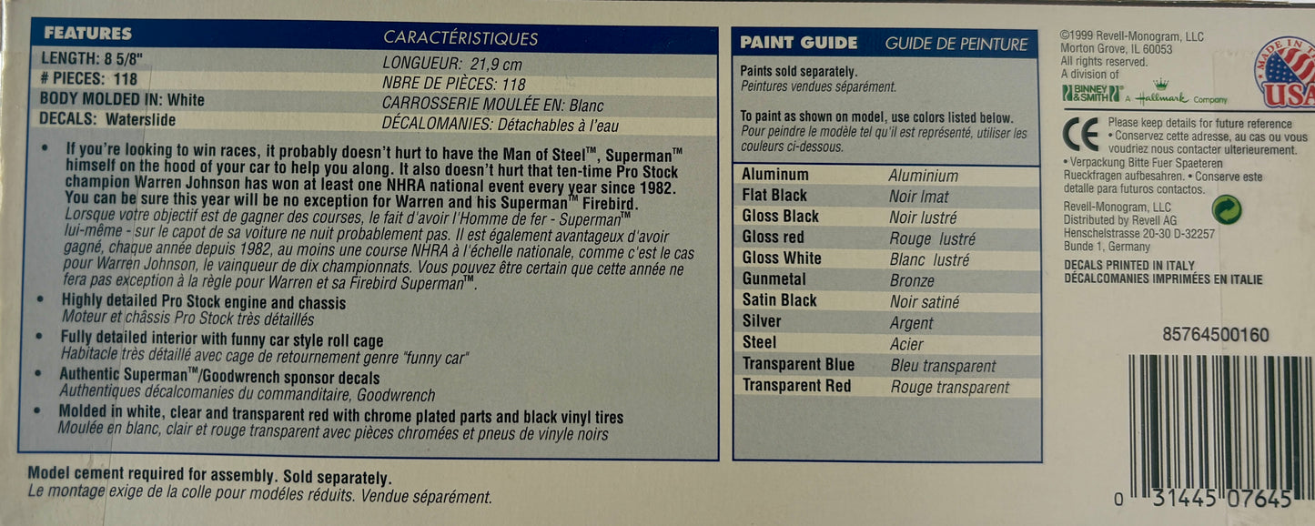 Revell Warren Johnson's Superman Firebird Prostock