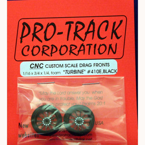 PTM410E,BLK - Scale Drag fronts , foam for 1/16" axle. They are 3/4" in diameter and .250 wide. This is the Turbine pattern rim anodized Black.