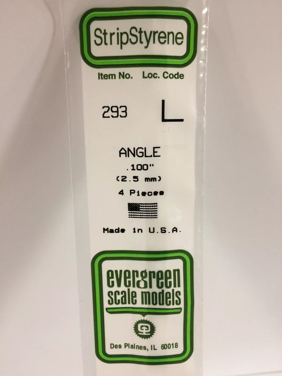 Evergreen Scale Models 14in Styrene Angles .100in .25cm pkg(4) 293