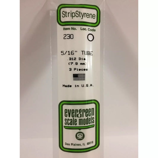 Evergreen 230 Styrene Plastic Tube 5/16" 0.312" x 14" (3)