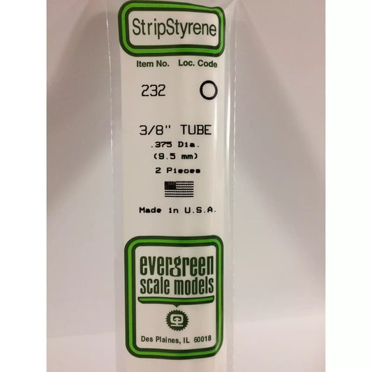 Evergreen 232 Styrene Plastic Tube 3/8" 0.375" x 14" (2)