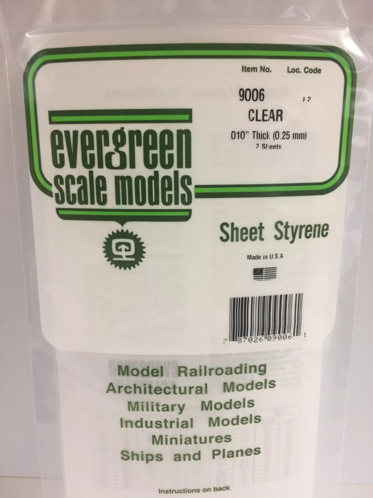 Evergreen Scale Models Styrene Sheet Clear 6 x 12in 15.2 x 30.5cm .010in .0 9006