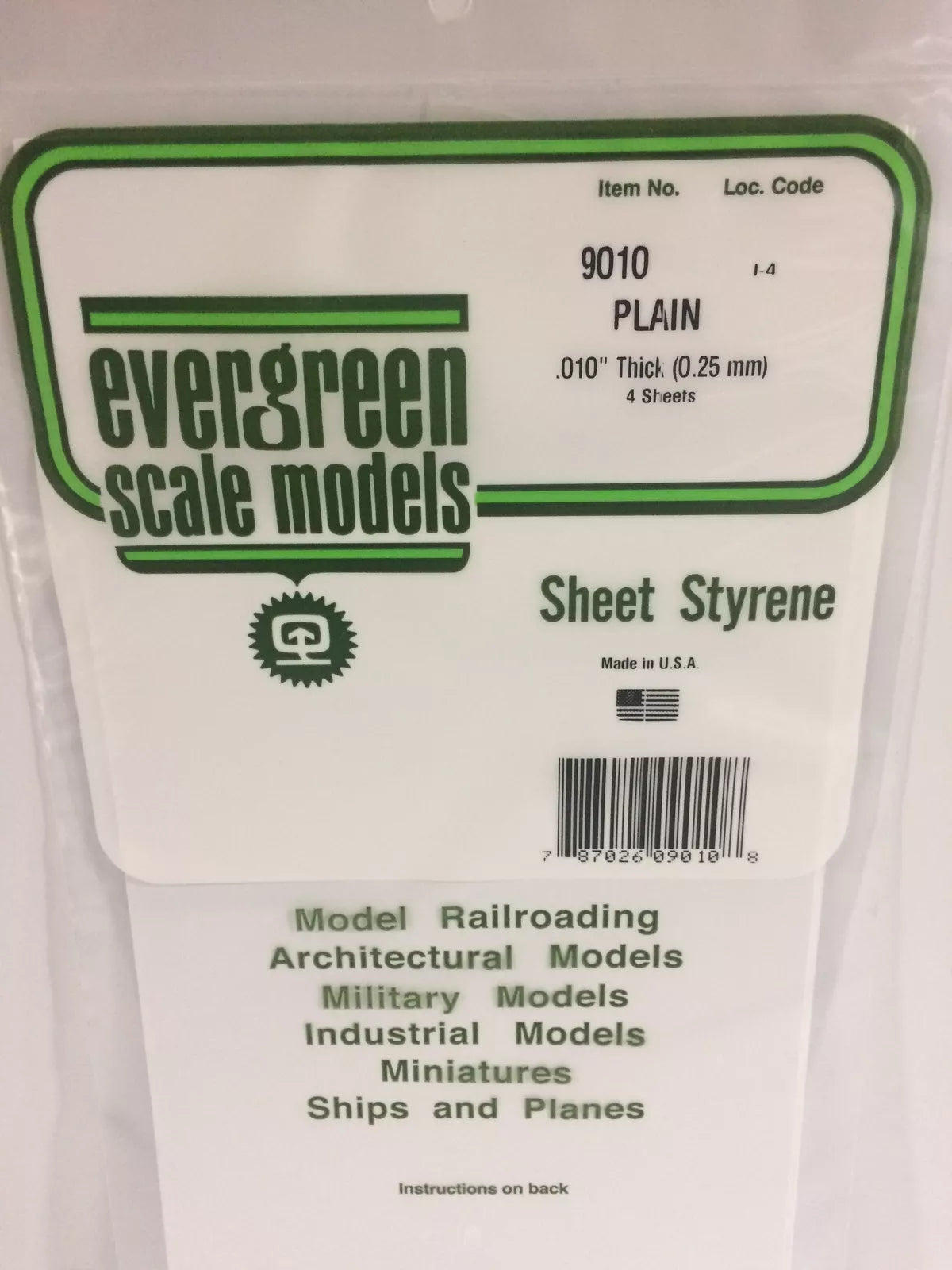 Evergreen Scale Models Styrene Sheet Plain 6 x 12in 15.2 x 30.5cm .010in .0 9010