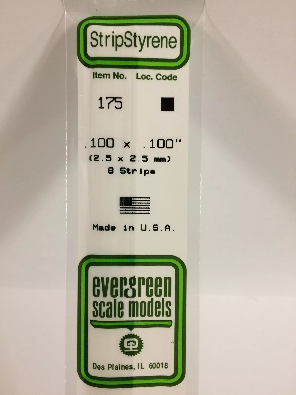 Evergreen Scale Models Styrene Strip .100in Thick 14in Long x .100in pkg(8) 175