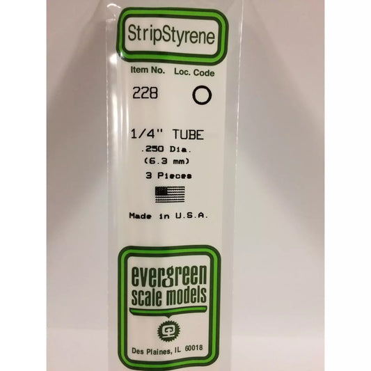 Evergreen 228 Styrene Plastic Tube 1/4" 0.250" x 14" (3)