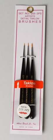 Atlas Brush Company Artists Detail Taklon Brushes 3 Piece Set : 255-3PS