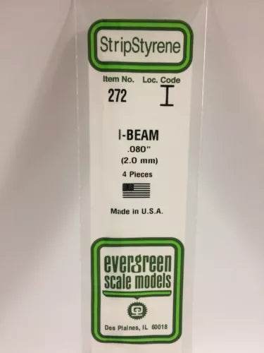 Evergreen Scale Models 14in Styrene I-Beam .080in Tall; pkg(4) 272