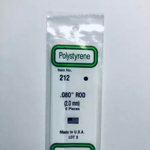 Evergreen 212 Styrene Plastic Rod 0.080" x 14" (6)