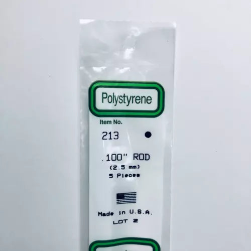 Evergreen 213 Styrene Plastic Rod 0.100" x 14" (5)