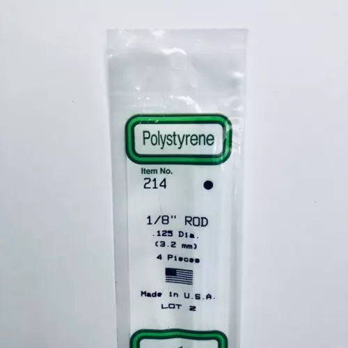 Evergreen 214 Styrene Plastic Rod 1/8" 0.125" x 14" (4)
