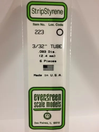Evergreen Scale Models Styrene Tube .093in .24cm Diameter pkg(6) 223