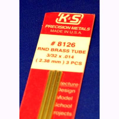 KS8126 - 3/32 OD Round Brass Tube 3/32x.014x 12" long