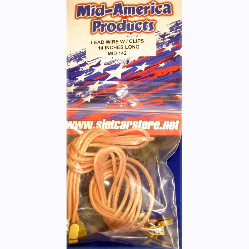 MAR142 - lead wire with clips. 20 gauge clear lead wire is soldered onto brass guide clips 14" long so it can be used for drag also.