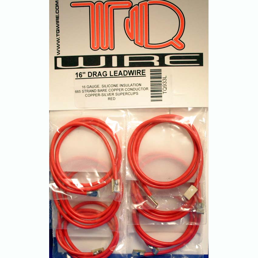 TQR933L - Red drag lead wire with Silver Clips. 16 gauge