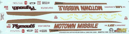 Slixx Decals Motown Missle '70 Cuda driven by Don Carlton
