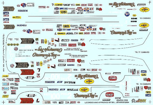 Slixx Decals Grumpy Jenkins' Pro Stock Camaros From ' 70's - ' 80's
