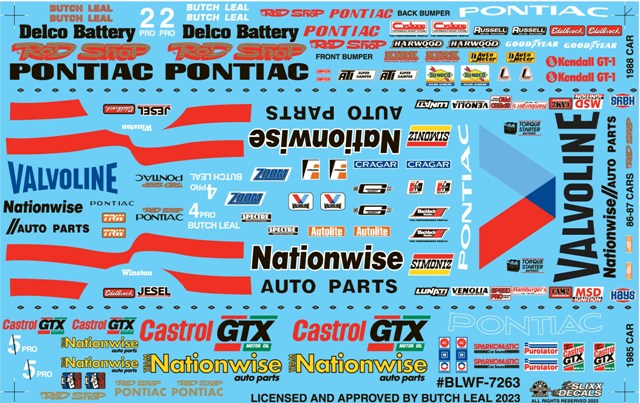 Slixx Decals Butch Leal's 1985-1988 White Firebird Pro Stocks