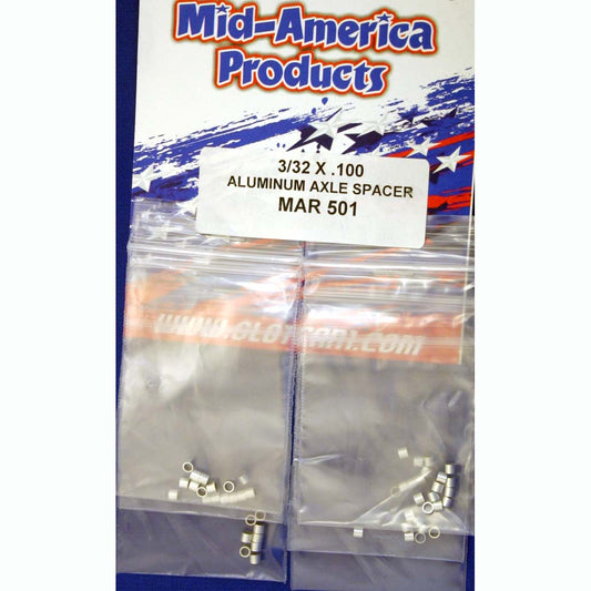 MAR501 MID-AMERICA 3/32 X .100 ALUMINUM AXLE SPACERS (8)