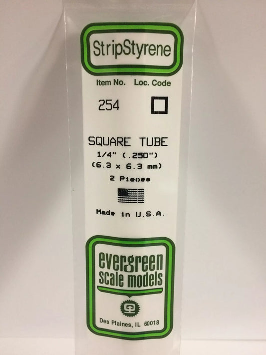 NEW Evergreen Scale Models #254 Polystyrene Square Tube .250 x 14 in 2 Pk