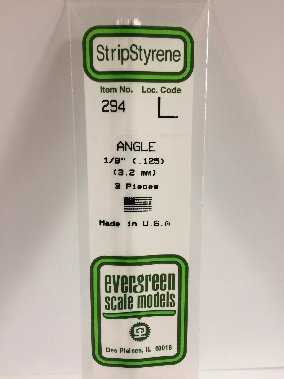 Evergreen Scale Models 14in Styrene Angles .125in .32cm pkg(3) 294