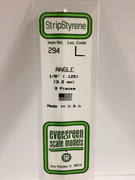 Evergreen Scale Models 14in Styrene Angles .125in .32cm pkg(3) 294