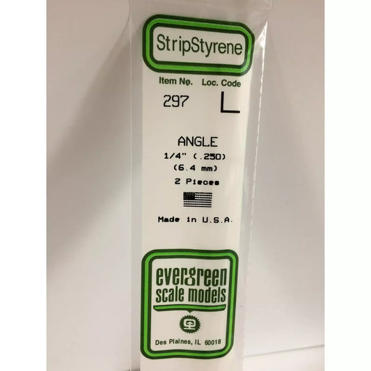 Evergreen 297 Styrene Plastic Angle 0.250" 6.4mm x 14" (2)