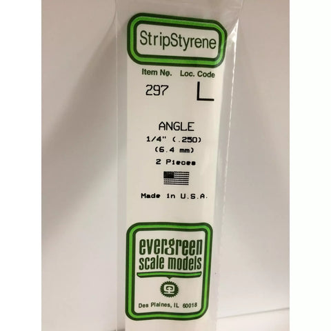 Evergreen 297 Styrene Plastic Angle 0.250" 6.4mm x 14" (2)