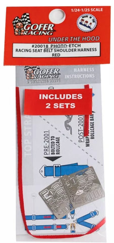 Gofer 20018 1/24-1/25 Photo-Etch Racing Seatbelts/Harness Red (2 Sets)