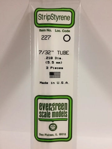 Evergreen Scale Models Styrene Tube .219in .56cm Diameter pkg(3) 227