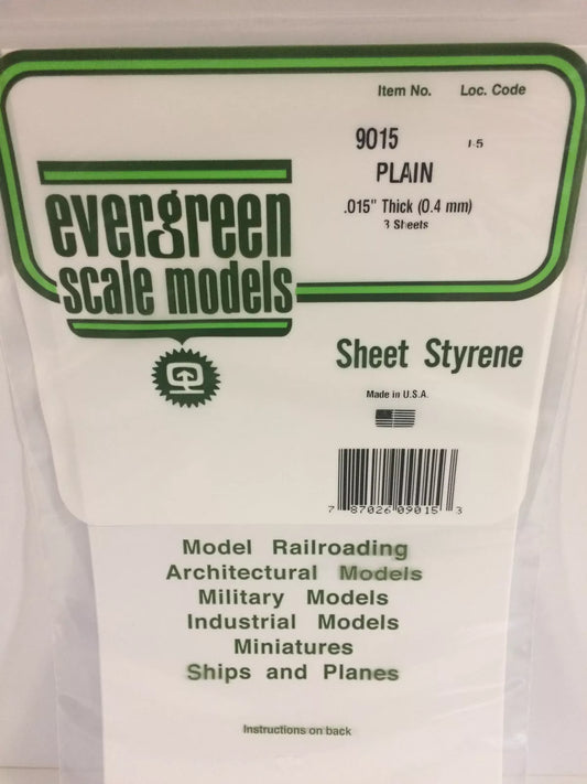 Evergreen Scale Models Styrene Sheet Plain 6 x 12in 15.2 x 30.5cm .015in .0 9015