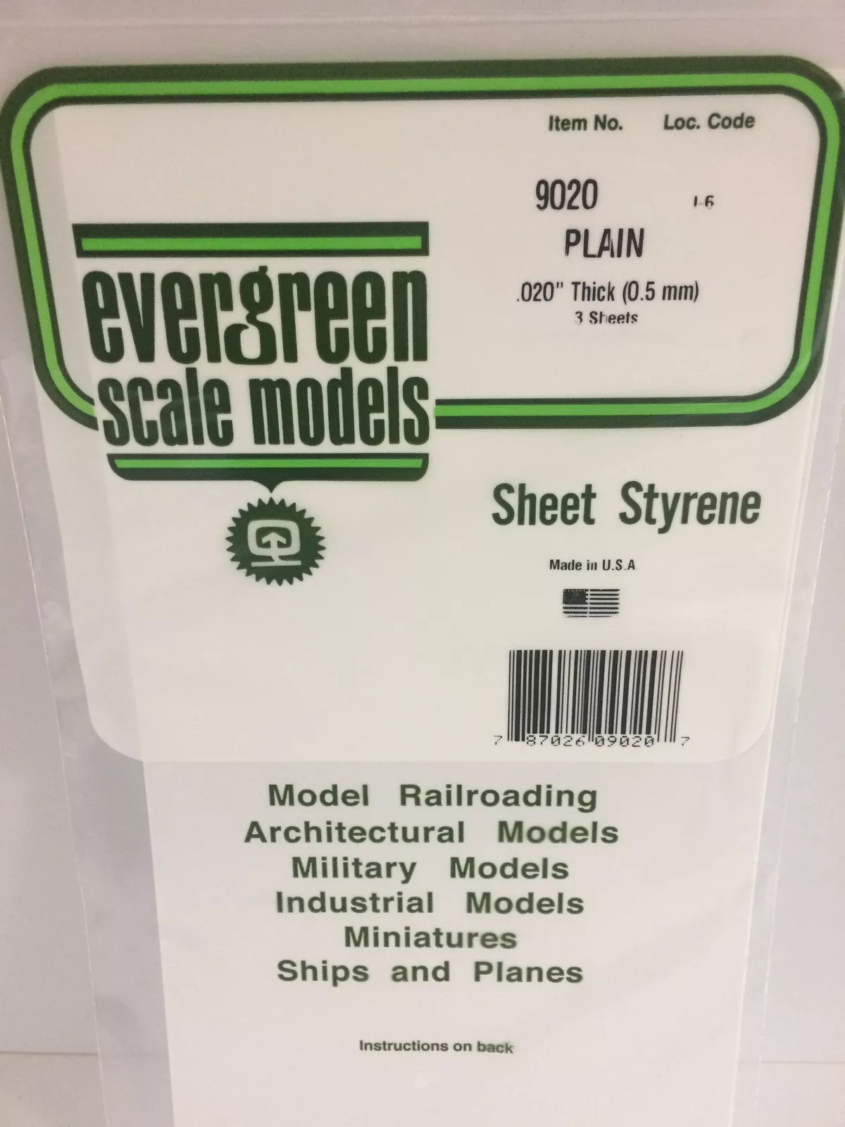 Evergreen Scale Models Styrene Sheet Plain 6 x 12in 15.2 x 30.5cm .020in .0 9020