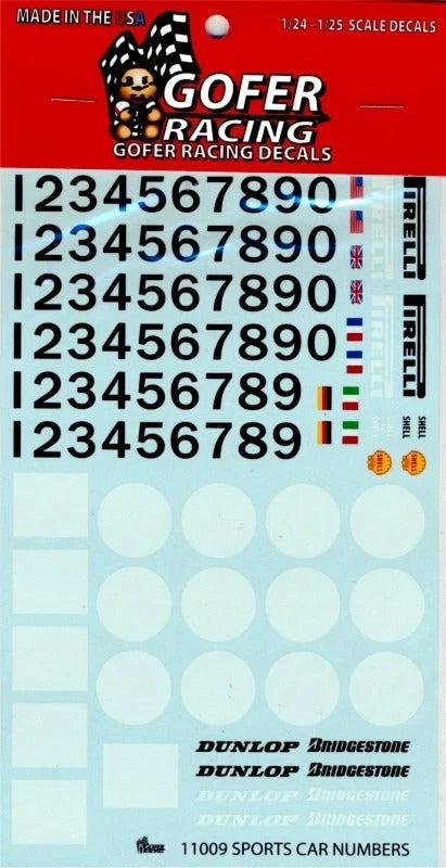 Gofer Racing 1/24 Sports Car Numbers Waterslide Decals 11009