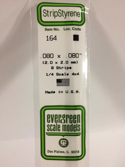 Evergreen Scale Models Styrene Strip .080in Thick 14in Long x .080in pkg(9) 164