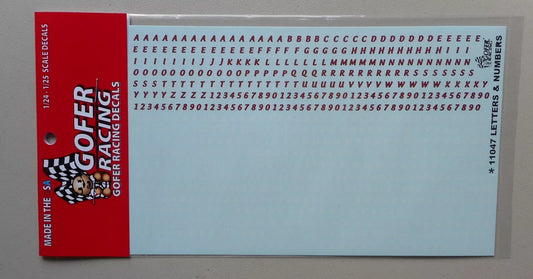RED WHITE LETTER NUMBERS 1:24 1:25 GOFER RACING DECALS CAR MODEL ACCESSORY 11047