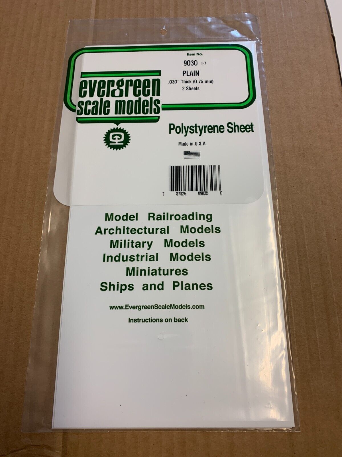 9030 Plain Sheet .030x6x12 (2) Styrene by Evergreen Scale Models EVG9020