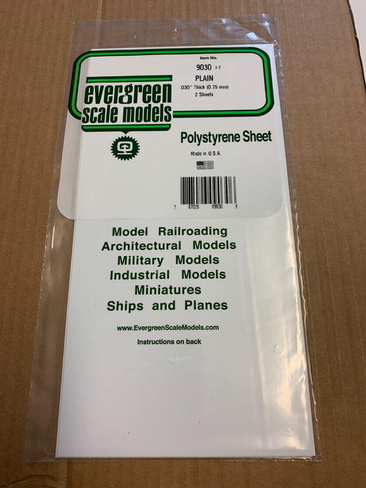 9030 Plain Sheet .030x6x12 (2) Styrene by Evergreen Scale Models EVG9020