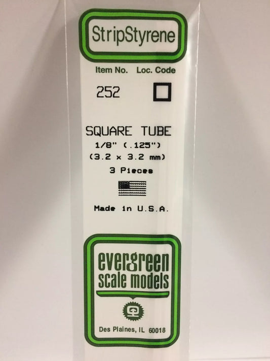 NEW Evergreen Scale Models #252 Polystyrene Square Tube .125 x 14 in 3 Pk