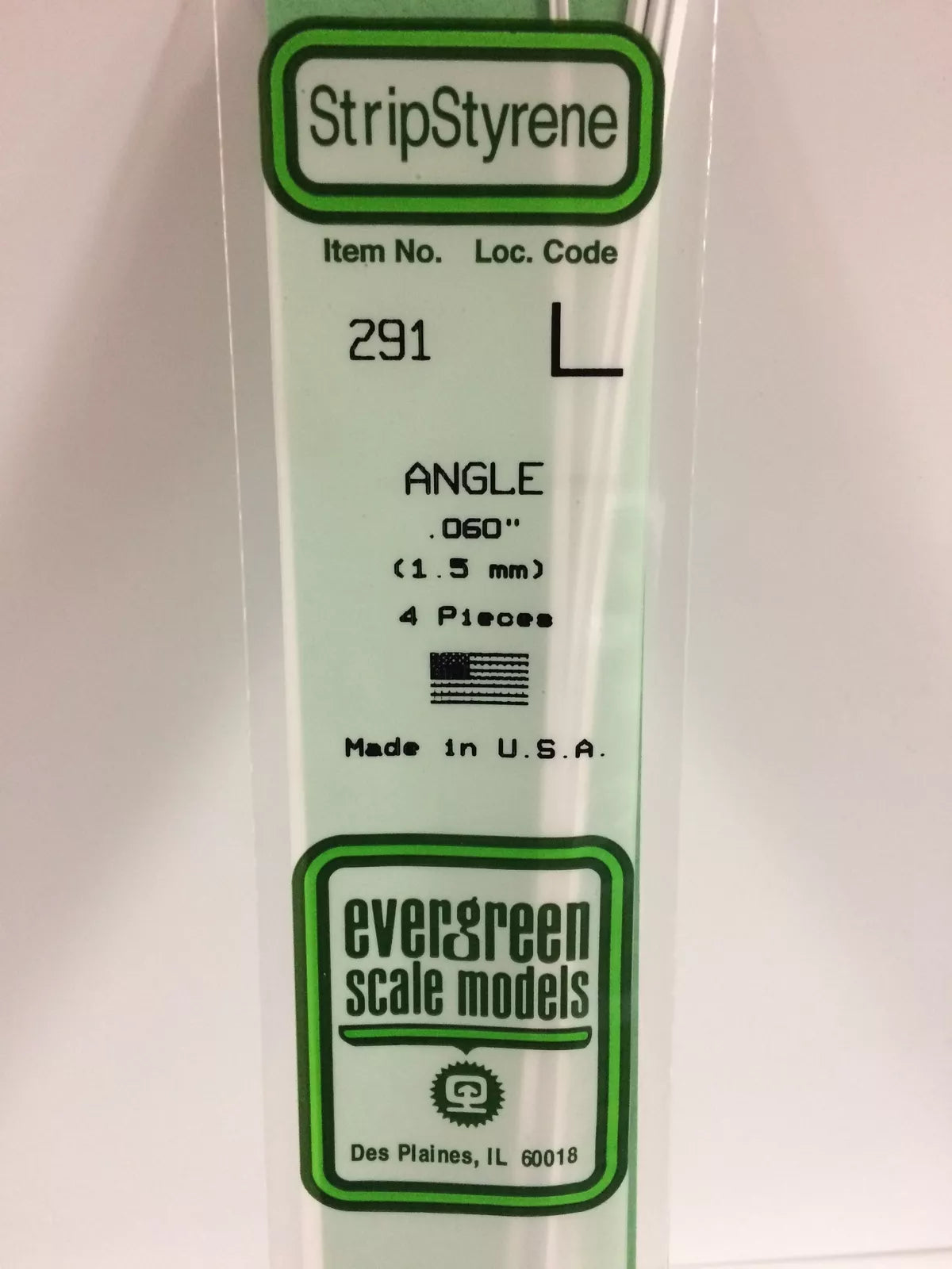 Evergreen Scale Models 14in Styrene Angles .060in .15cm pkg(4) 291