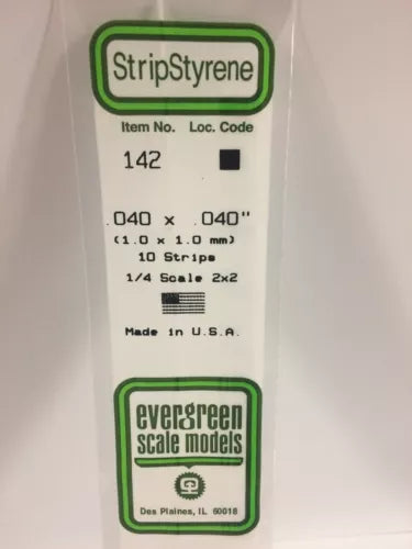 Evergreen Scale Models Styrene Strip .040in Thick 14in Long; pkg(10) x .040 142
