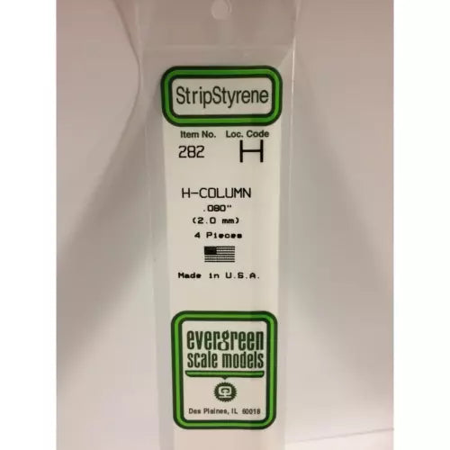 Evergreen 282 Styrene Plastic H Column 0.080" 2.0mm x 14" (4)