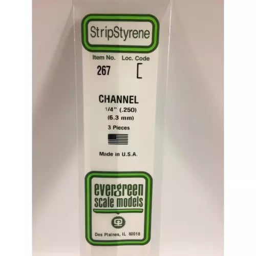 Evergreen 267 Styrene Plastic Channel 0.250" 6.4mm x 14" (3)