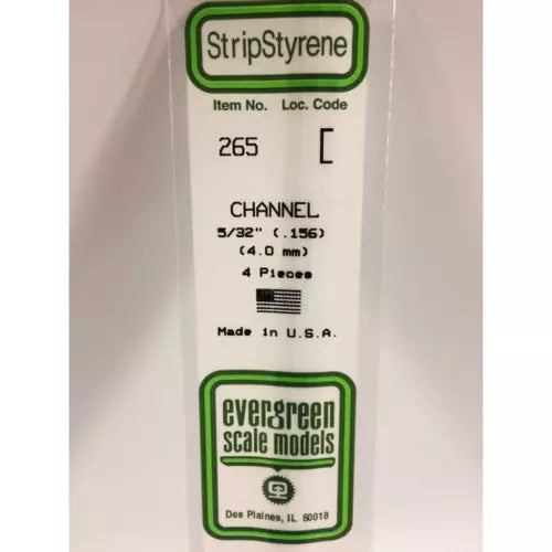 Evergreen 265 Styrene Plastic Channel 0.156" 4.0mm x 14" (4)