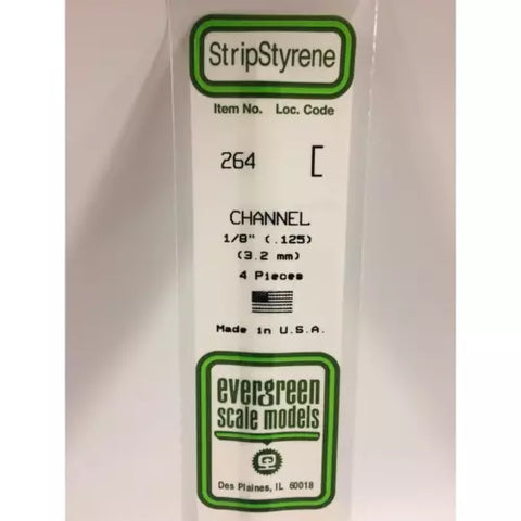 Evergreen 264 Styrene Plastic Channel 0.125" 3.2mm x 14" (4)