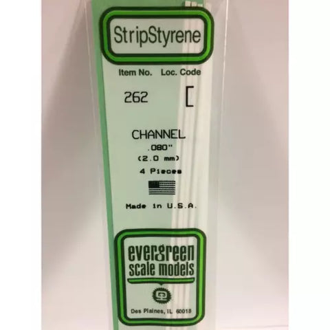 Evergreen 262 Styrene Plastic Channel 0.080" 2.0mm x 14" (4)