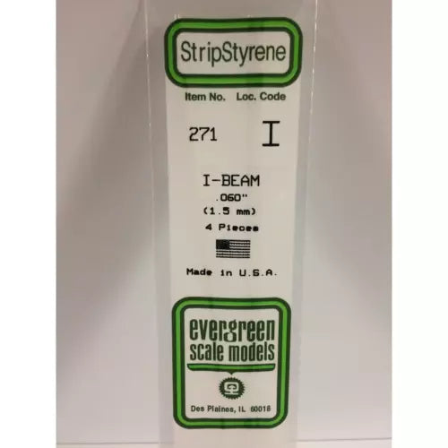 Evergreen 271 Styrene Plastic I Beam 0.060" 1.5mm x 14"(4)