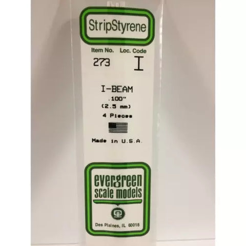 Evergreen 273 Styrene Plastic I Beam 0.100" 2.5mm x 14" (4)